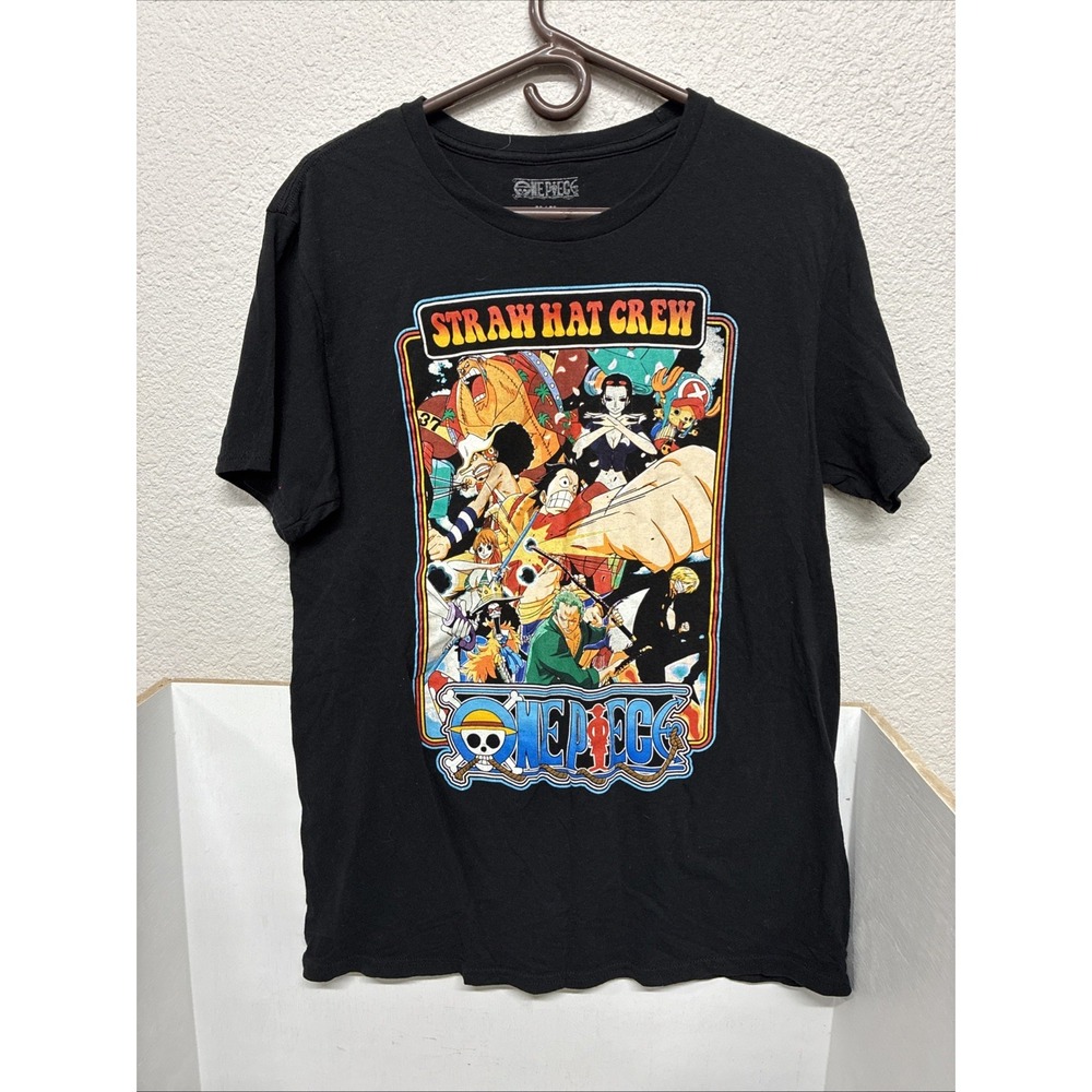 One Piece Monkey D. Luffy Straw Hat Crew Black Cotton Graphic Tee M